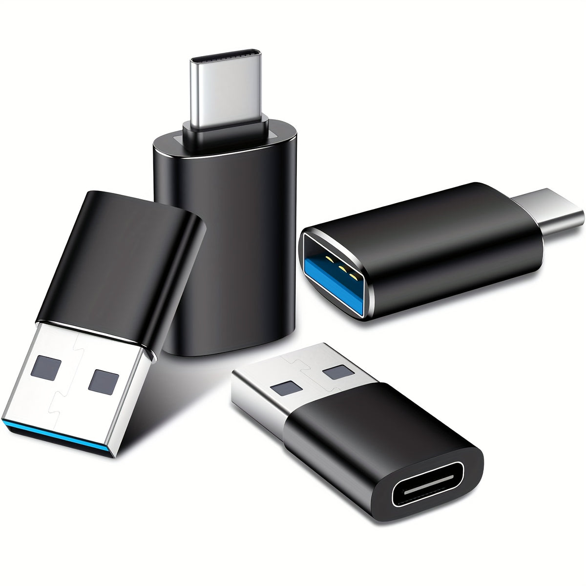 مجموعة من 4 محولات USB إلى USB C، 2*محول شاحن من نوع C أنثى إلى ذكر A & 2*محول OTG من ذكر USB C إلى أنثى USB 3.0، لـ iPhone 15 Pro Max Plus، لـ Apple Watch، Samsung، لـ Airpods، للسيارة