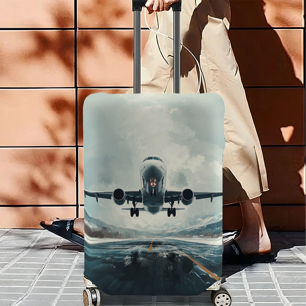 غطاء أمتعة السفر بتصميم إقلاع الطائرة 1 قطعة - يناسب حقائب السفر من 48.26 إلى 81.28 سم، بوليستر مرن ومتين، مثالي للعطلات الخارجية وأساسيات السفر، أمتعة للسفر