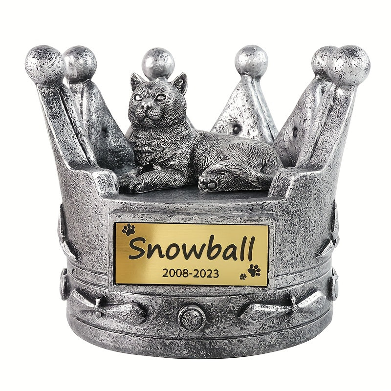 جرة رماد الحيوانات الأليفة على شكل تاج مخصصة - نقش الاسم والتاريخ، تذكار راتنجي للكلاب والقطط، تمثال ديكوري داخلي بتصميم مزخرف، ذكرى الحيوانات الأليفة