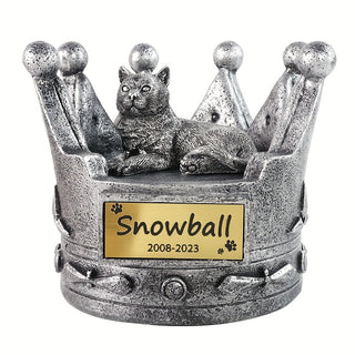 جرة رماد الحيوانات الأليفة على شكل تاج مخصصة - نقش الاسم والتاريخ، تذكار راتنجي للكلاب والقطط، تمثال ديكوري داخلي بتصميم مزخرف، ذكرى الحيوانات الأليفة