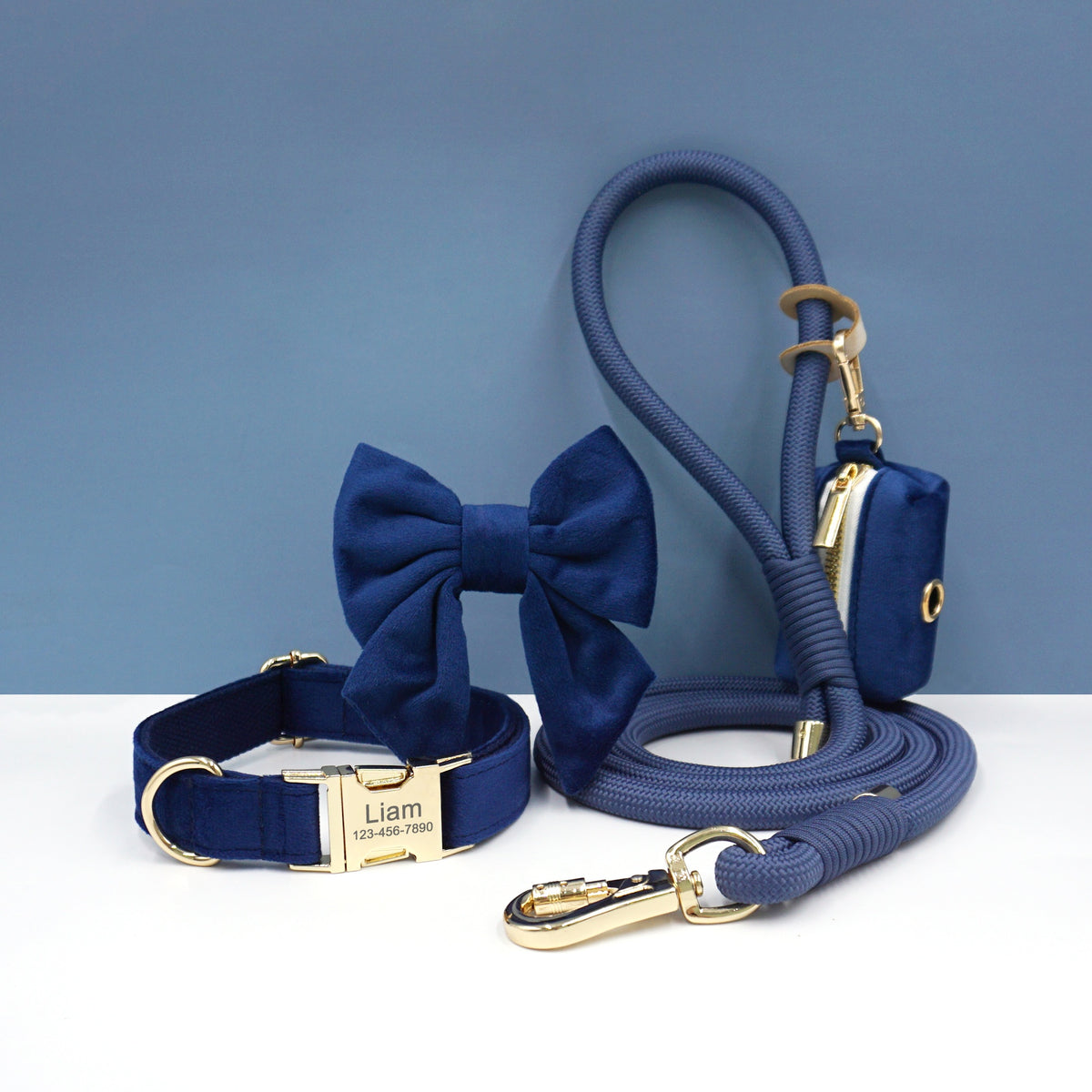 4 قطع/مجموعة حيوانات أليفة كلب قابل للتعديل مشبك من سبائك الزنك قلادة Sailor Bow Hand-Woven Strong Pull Resistance Round Dog Rope خارج المنزل مجموعة أكياس القمامة مجانية اسم الكلب المطلخ بالليزر رقم الهاتف المالكة هدية عيد ميلاد الكلب هدية الزفاف هدية جمي