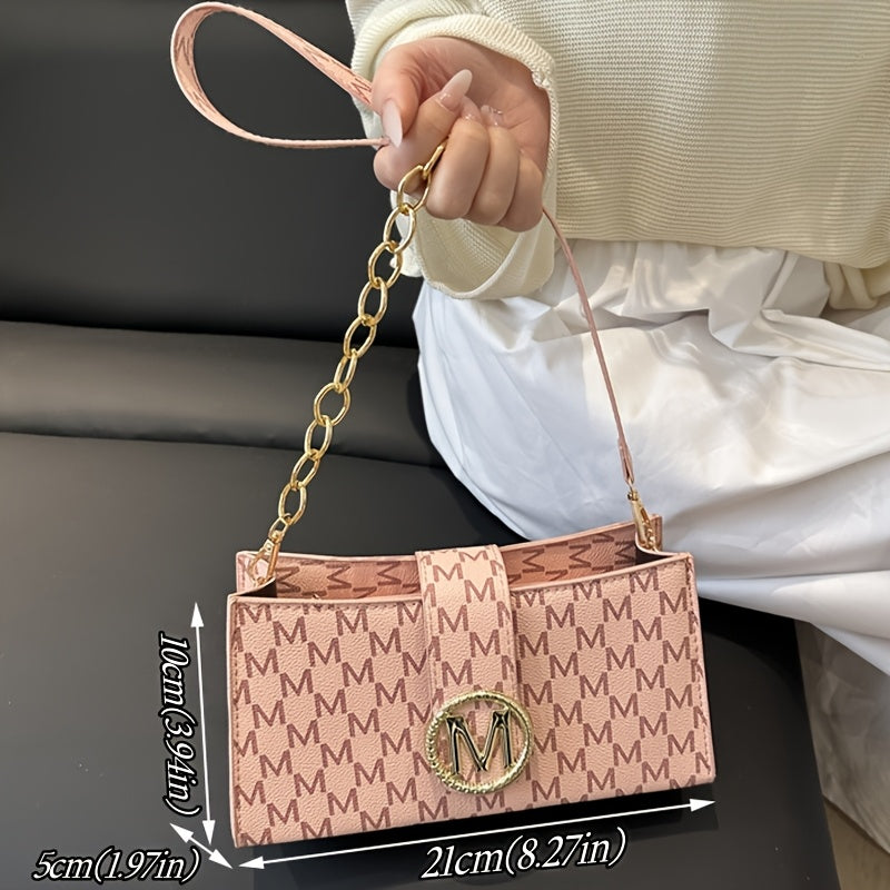 حقيبة كروسبودي نسائية بتصميم هندسي وشعار M من Perfect Lily - خفيفة الوزن مع حزام سلسلة قابل للفصل وإغلاق مغناطيسي، بطانة بوليستر، للاستخدام اليومي والعمل، ألوان: وردي فاتح/قهوة/كراميل/أبيض/أسود، إكسسوار نسائي متين