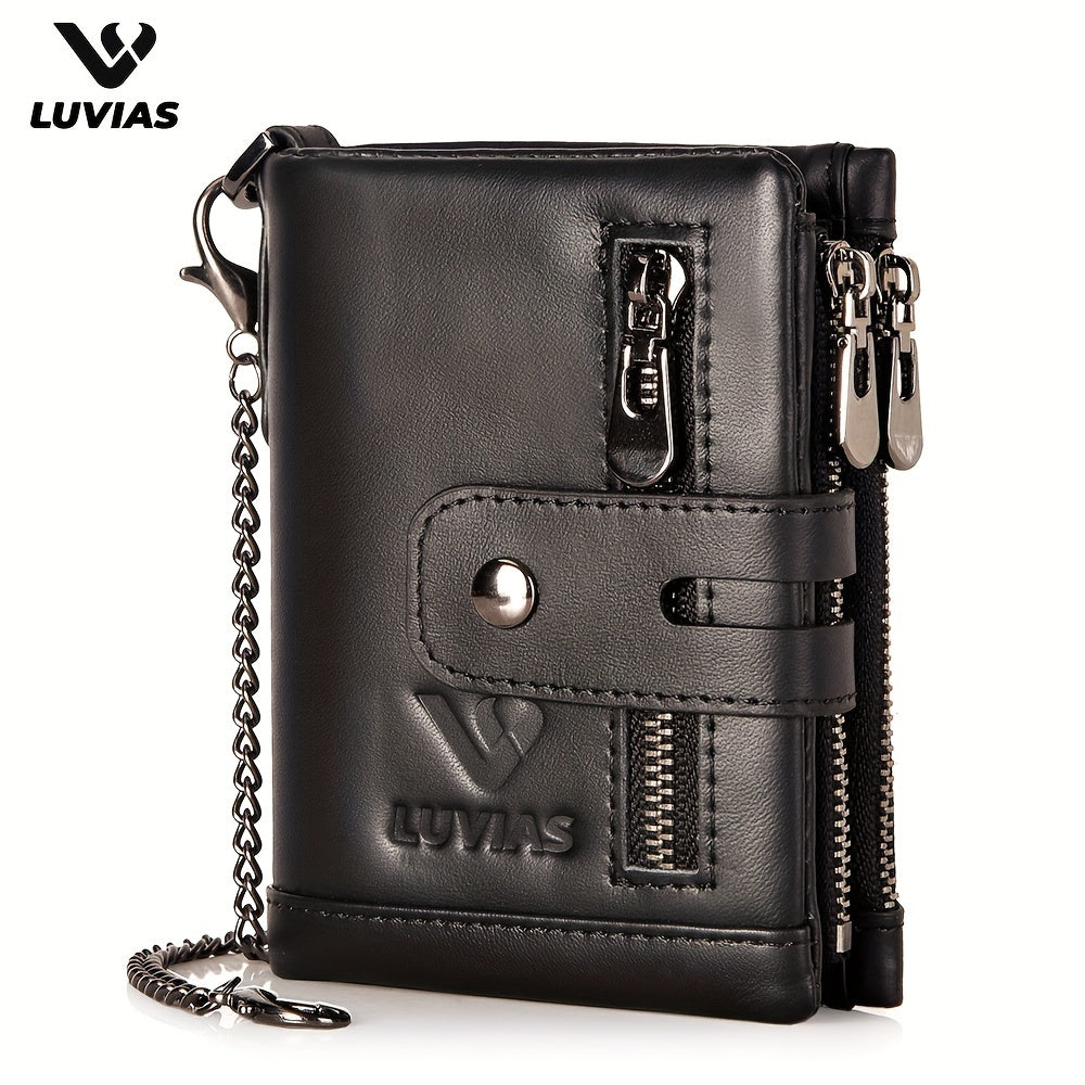 محفظة جلدية نمط قديمة من طبقة الجلد العلوية مع سلسلة، محفظة جلدية متعددة الوظائف للرجال بسعة عالية مع فتحات بطاقات متعددة، جيب للعملات، حماية من التشويش الإلكتروني، هدية آمنة وأنيقة لعيد الأب، عيد الميلاد، عيد الحب