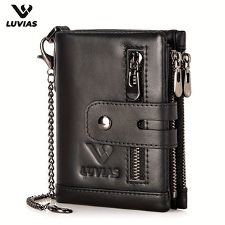 محفظة جلدية نمط قديمة من طبقة الجلد العلوية مع سلسلة، محفظة جلدية متعددة الوظائف للرجال بسعة عالية مع فتحات بطاقات متعددة، جيب للعملات، حماية من التشويش الإلكتروني، هدية آمنة وأنيقة لعيد الأب، عيد الميلاد، عيد الحب