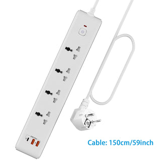 محول قطاع الطاقة LIPWEL EU مع منافذ USB PD20W - 2-3-4-5 منافذ تيار متعددة، مقاوم للهب، قابل للتركيب على الجدار، 13A 3250W مع تحكم رئيسي بمفتاح واحد وضوء مؤشر، كابل طاقة بطول 149.86 سم مرفق - مثالي للمنزل والسفر، أبيض