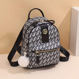 حقيبة ظهر مطبوعة باللونين الأسود والأبيض الفاخرة مع سحاب ذهبي، حزام قابل للتعديل، وشاح بوم منفوش - سعة كبيرة، حقيبة كتف أنيقة للسفر والأنشطة العارضة، معدات سفر عارضة | حقيبة ظهر أنيقة | حقيبة ظهر متينة، حقيبة ظهر