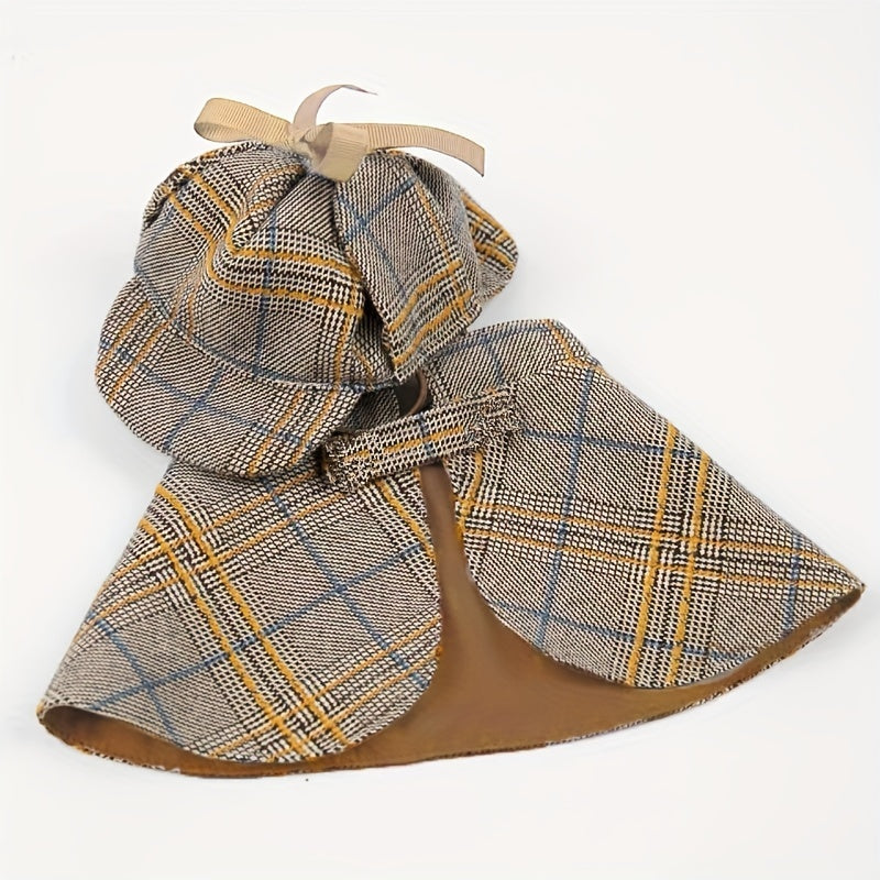 مجموعة زي المحقق الحيواني "سيلي غوس" - أسلوب بريطاني للكلاب والقطط مع قبعة، مثالية للسلالات الصغيرة، بوليستر، إغلاق بشريط سحري