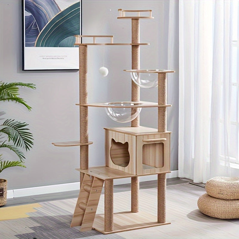 صنع من الخشب الصلب، تصميم متعدد الطبقات مقاوم للخدش يتميز بتصميم بسيط، مناسب للمنازل التي تحتوي على أكثر من قطة. تصميمها المحمول تحويلها إلى كبسولة فضاء فاخرة للقطط لعب وقيام.