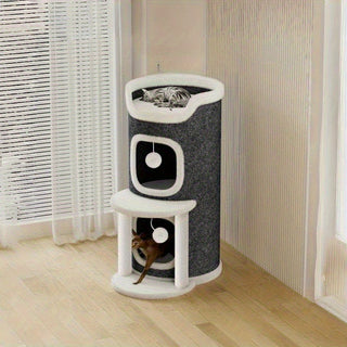 2-Tier Cat Climbing Frame with Litter Box, Toy Ball & Semi-Enclosed Tree Holes - Durable Warm Design for All Cats, Space-Saving Multi-Level Cat Tower for Indoor Climbing, Sleeping & Play, Cat Climbing Wall System, Sturdy Construction