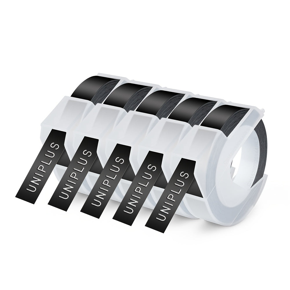 شريط ملصقات بارزة 5PK 9 مم (0.354 بوصة) لاصق ذاتي مقاوم للماء من البلاستيك PVC متوافق مع Dymo 12965، 1880، 1610، Motex E101، E202، B90 للآلات الكاتبة اليدوية