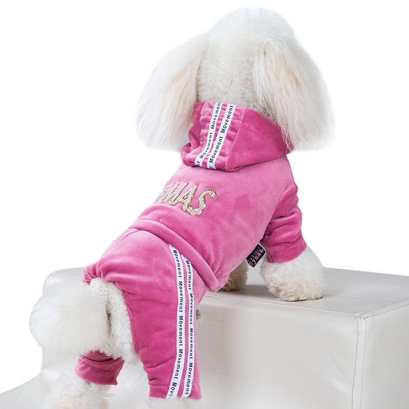 سترة ناعمة ومريحة للكلاب - بدلة واحدة للحيوانات الأليفة من القطيفة مع تطريز "REMAM"، خفيفة الوزن ودافئة، مثالية للكلاب الصغيرة إلى المتوسطة، متوفرة باللون الوردي والأزرق البحري والوردي مع لمسات الزهور