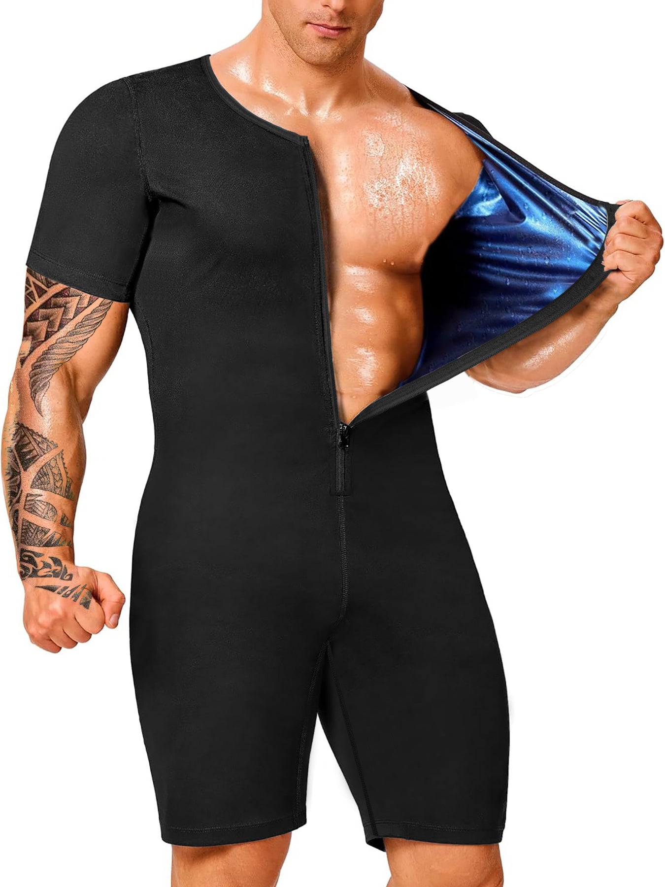 بدلة ساونا للرجال من ARUNOW - سراويل سباحة سريعة الجفاف لتمارين الجسم، قميص تدريب العضلات لكل الفصول لكمال الأجسام والرياضة والساونا والأنشطة الخارجية - هدية مثالية للزوج أو الحبيب أو الأب (أسود)، بدلة رياضية مُحكمة الشكل، تصميم أنيق، قماش متين ومرن متوسط