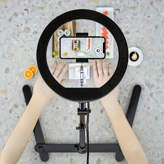 ضوء حلقي LED بطول 10 إنش مع سطوع قابل للتعديل وحامل علوي - يعمل بالـ USB