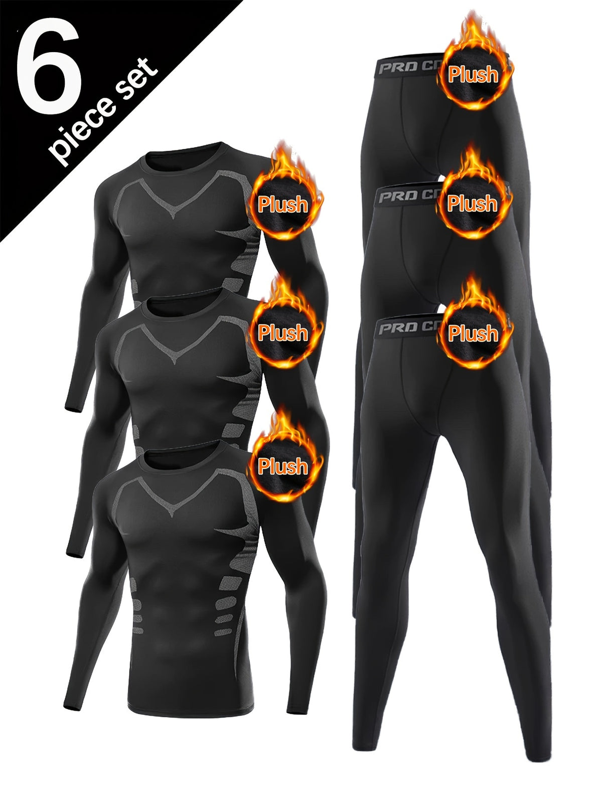 6 قطع/3 مجموعات من مجموعات الملابس الداخلية الحرارية المطبوعة للرجال، ملابس شتوية حرارية ضيقة للصيد والتزلج في الهواء الطلق، مجموعات قمصان وسراويل بأكمام طويلة ورقبة مستديرة، مناسبة للخريف والشتاء في الهواء الطلق