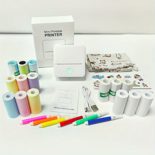 طابعة جيب لاسلكية حرارية صغيرة متعددة الوظائف X6 مع 3 لفات من ورق حراري، 3 لفات من ورق غير لاصق، 3 لفات من ورق ملون، و3 لفات من ورق ملصقات لطباعة الصور والصور والملصقات والنصوص والقوائم والخلاصات، إلخ