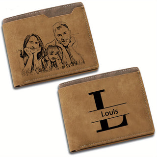 محفظة رجالية من الجلد الصناعي المخصصة مع صورة مطلية شخصيًا - نمط عتيق، مثالية لعيد الحب، الذكريات، أعياد الميلاد، هدية عيد الأب، هدية شخصية | محفظة عتيقة | محفظة جلد صناعي، محفظات