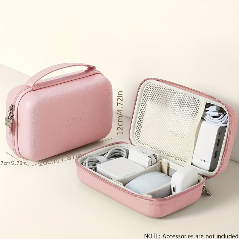 منظم شاحن محمول من الجلد الصناعي: حافظة صلبة للإكسسوارات الإلكترونية وكابلات البيانات