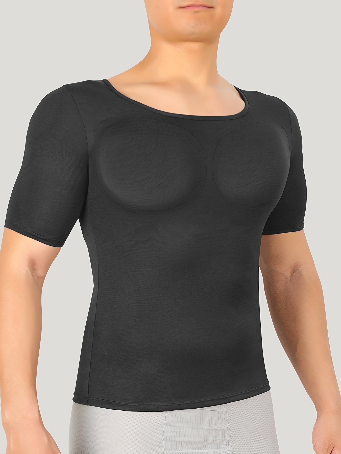 تي شيرت رياضي للرجال لتشكيل الجسم - ضيق على البشرة، قابل للتنفس، بأكمام قصيرة مع وسادات على الصدر والكتف للرياضة واللياقة البدنية، ملابس رياضية | ملاءمة ضيقة على البشرة | نسيج قابل للتمدد