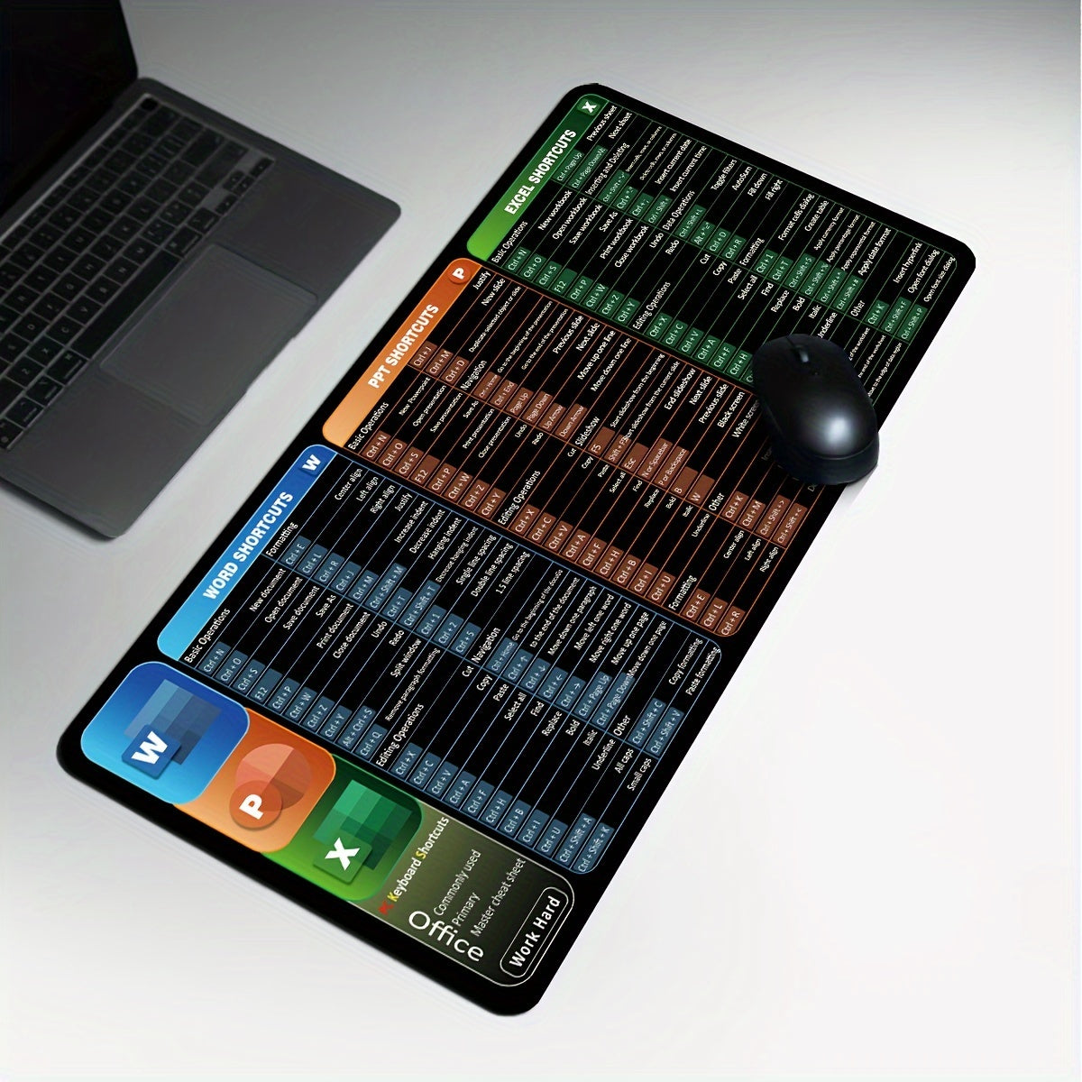 لوحة ماوس كبيرة ممتدة مع اختصارات مطبوعة عالية الدقة لوورد وباوربوينت وإكسل - قاعدة مطاطية مانعة للانزلاق، قابلة للغسل لمكتب المنزل أو العمل أو الألعاب - هدية مثالية لعيد الحب للزوج أو الزوجة