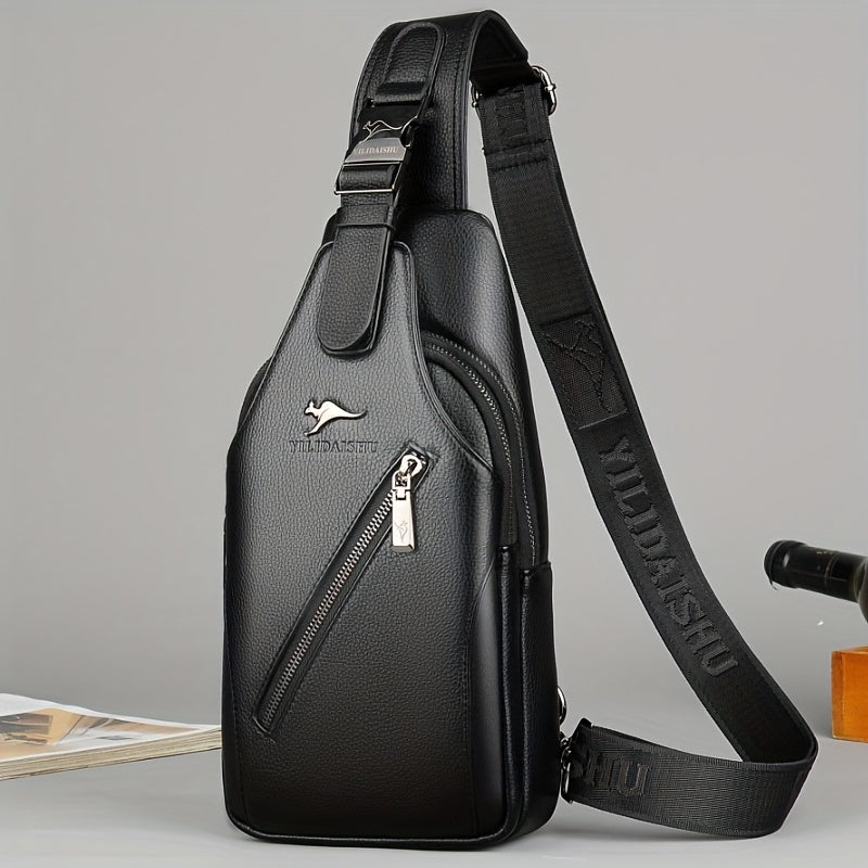 حقيبة كتف سوداء للرجال مع حزام قابل للتعديل - حقيبة كتف أنيقة للارتداء اليومي، حقيبة يومية | حقيبة كتف أنيقة | إغلاق بسحاب متين