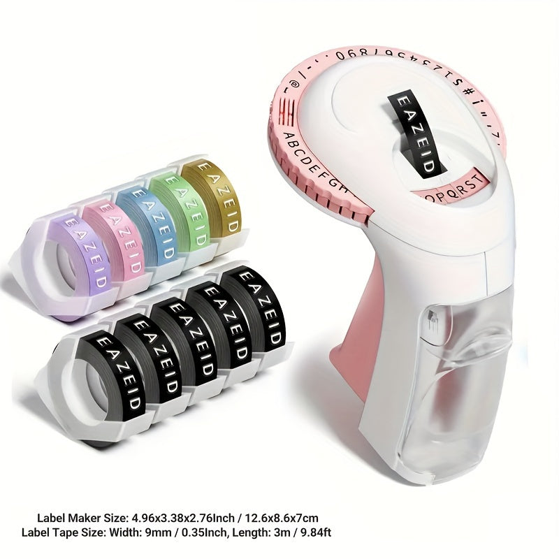 EazeID 2024 جديد محمول باليد باللونين الأسود والأبيض مع 10 ألوان مختلفة من شريط التضغط لتنظيم المنزل، DIY شخصي