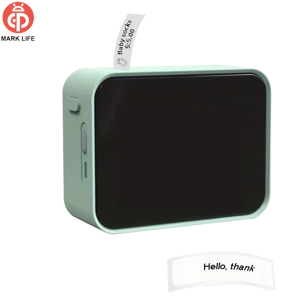 طابعة ماركلايف P15 المحمولة اللاسلكية للباركود والملصقات - طابعة ملصقات صغيرة الحجم مناسبة للمكاتب والاستخدام اليومي، متوافقة مع أنظمة iOS وAndroid، وتشمل 1 لفة ملصقات مقاس 12*40 مم، وبطارية قابلة للشحن، وكابل شحن USB