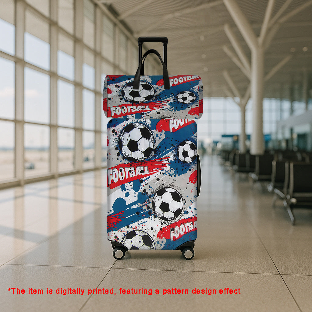 طقم حقيبة سفر بنقشة كرة القدم بالألوان الأحمر والأبيض والأزرق مع غطاء لحماية الأمتعة، مناسب للجنسين، مثالي للسفر والعطلات ورحلات العمل وزيارة العائلة، إكسسوار أساسي يضفي الإثارة على رحلتك