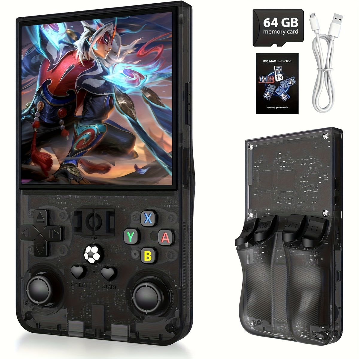 2025 جهاز ألعاب محمول ريترو R36MAX الجديد المزود، شاشة 10.16 سم 4K HD IPS مع نظام لينكس مفتوح المصدر، USB قابل لإعادة الشحن، ألوان متعددة (أبيض/أحمر/أزرق/أسود/رمادي/أزرق) للأنشطة الإبداعية والألعاب والترفيه، جهاز ألعاب محمول، معدات لاعب أنيقة، جهاز لاعب م