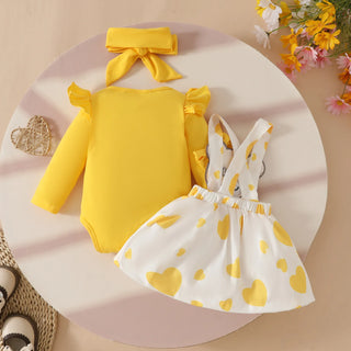 0-1 year old baby بنت 3-piece أكمام طويلة strap جيب solid color توب strap cartoon bear love جيب 100% cotton hair strap