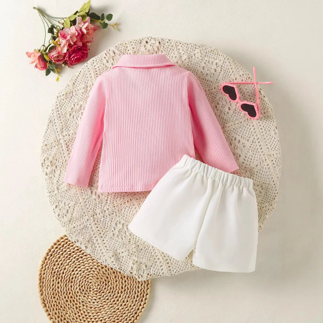 0-3 year old baby toddler pit stripe أكمام طويلةd three-dimensional flower decoration button shorts طقم خريف شتاء 2piece طقم
