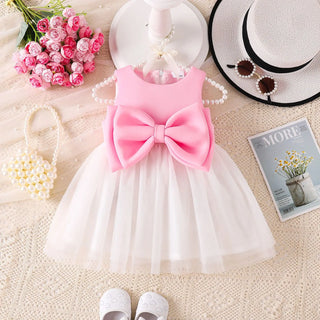 0-3y baby girks dresses pink green بدون أكمام bows spliced تل جيب بنات clothes infant solid cute صيف بنت clothes