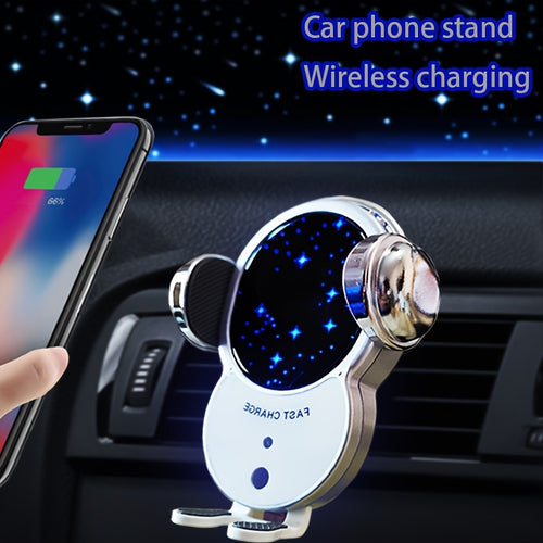 حامل شاحن لاسلكي سريع للسيارة بقوة 15 واط مع تثبيت تلقائي، يعمل بالـ USB، مناسب لـ iPhone 15/14/13/12/11 Pro Max وSamsung Galaxy S23/S22/S21 - تصميم ليلة النجوم، محطة شحن لاسلكية|تشطيب معدني أنيق|قاعدة شفط قوية