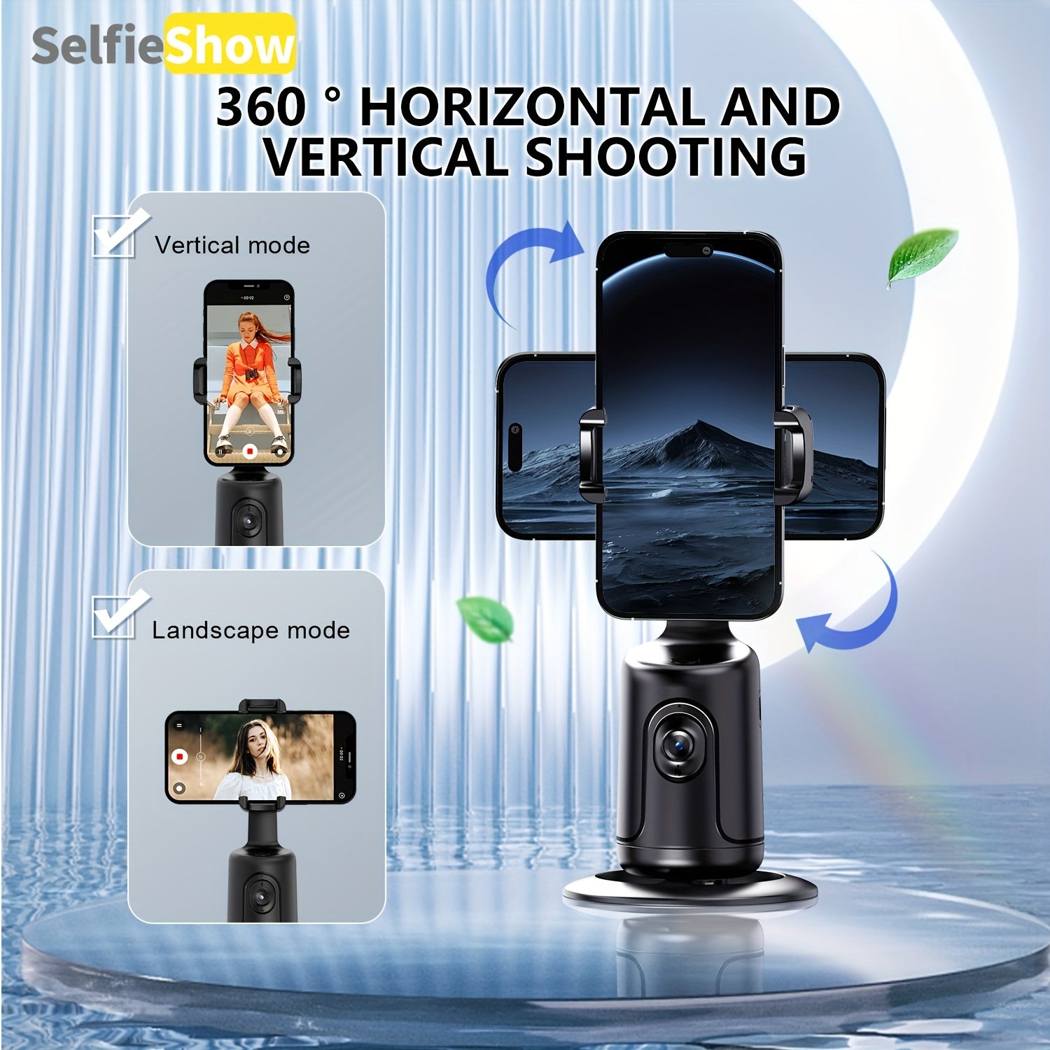 حامل ثلاثي القوائم المدمج للتعقب الآلي للوجه 360° و عصا السيلفي - قابل لإعادة الشحن عبر USB، سريع ودقيق للفيديو اليومي، البث المباشر | حامل الهاتف الذكي المحمول مع محرك قوي، دوران، وتحكم عبر التطبيقات