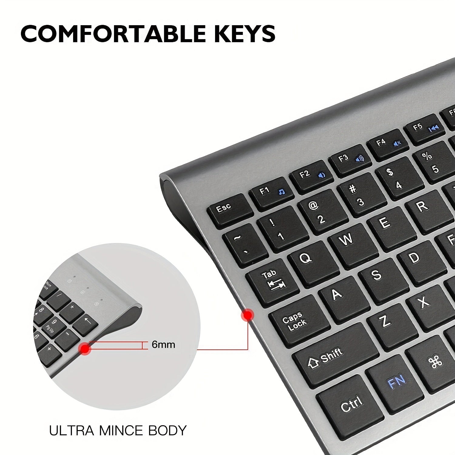 لوحة مفاتيح وفأرة لاسلكية من EasyTyping KF10 من cimetech، [مفاتيح مفتاح مقص صامت][مفاتيح توفير العمل] لوحة مفاتيح وفأرة كمبيوتر لاسلكية فائقة النحافة، إعداد سهل للكمبيوتر الشخصي/الكمبيوتر المحمول/ماك/ويندوز - رمادي