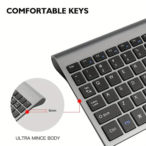 لوحة مفاتيح وفأرة لاسلكية من EasyTyping KF10 من cimetech، [مفاتيح مفتاح مقص صامت][مفاتيح توفير العمل] لوحة مفاتيح وفأرة كمبيوتر لاسلكية فائقة النحافة، إعداد سهل للكمبيوتر الشخصي/الكمبيوتر المحمول/ماك/ويندوز - رمادي