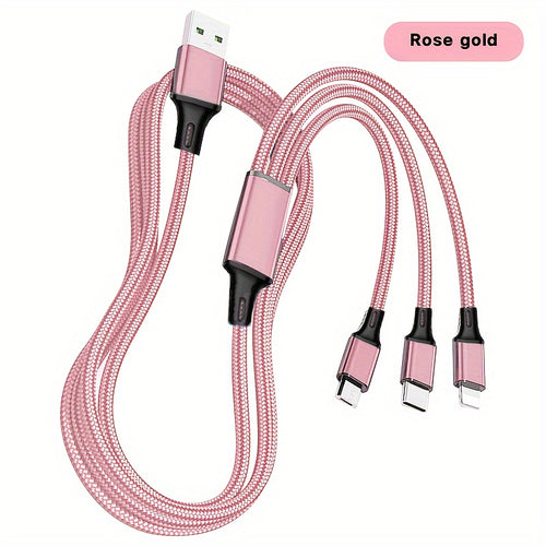كابل شحن USB متعدد الوظائف 3 في 1 - متوافق مع iPhone 14، 13، 12 Pro Max، Xs Max، Samsung، Redmi، One Plus، الهواتف المحمولة بمنافذ Type-C و Micro USB