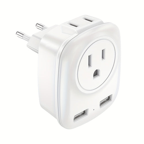 محول مقبس السفر الأوروبي YIFENG مع 2 منافذ USB و 2 منافذ أمريكية، شاحن مقبس نوع C من الولايات المتحدة إلى أوروبا، الاتحاد الأوروبي، إسبانيا، آيسلندا، إيطاليا، ألمانيا، فرنسا - 110 فولت إلى 240 فولت تيار متردد، مقبس أوروبي قياسي