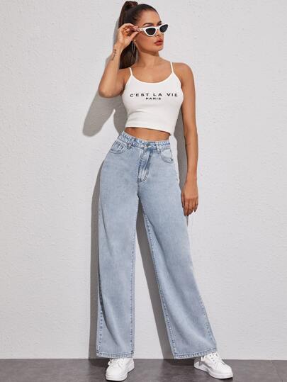 EMERY ROSE بنطلون جينز غسيل الحمض ساق عريضة