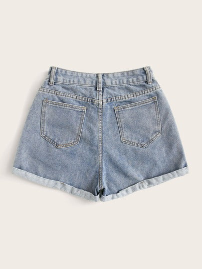 SHEIN EZwear سروال قصير من الدينيم وبحافة مطوي
