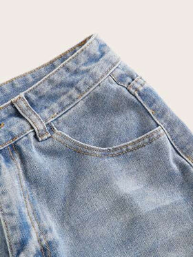 SHEIN EZwear سروال قصير من الدينيم وبحافة مطوي