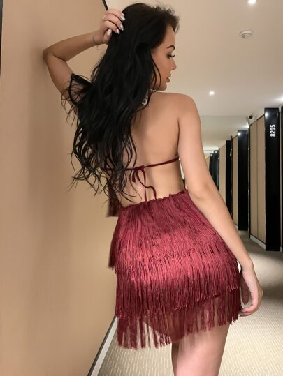 Joyfunear رومبير صيفي مزين بشرابات مربوطة بدون ظهر