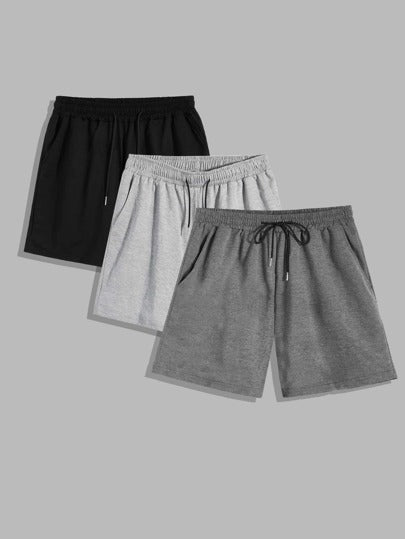 Manfinity Homme 3 قطع شورتات رياضية للرجال بخصر رباط، طقم 3 قطع شورتات للرجال، عبوة شورتات، طقم شورتات للرجال، شورتات استرخاء للرجال
