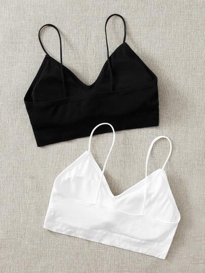 Shein Underwear&Sleepwear Basics مجموعة سوتيان مقلم - 2 عبوة