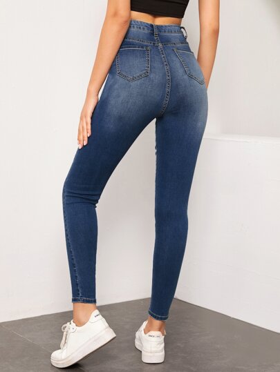 SHEIN Essnce بنطلون جينز مرن بخصر عالي وجيب قلاب