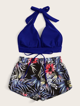 Swim بكيني بتصميم هولتر وشورت قطعتين مجموعة بكيني شاطئية استوائية صيفية