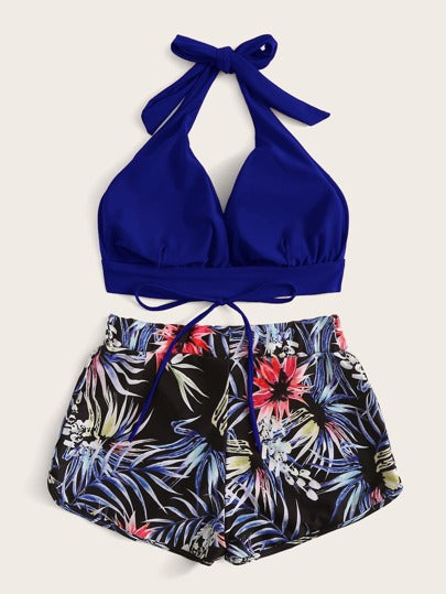 Swim بكيني بتصميم هولتر وشورت قطعتين مجموعة بكيني شاطئية استوائية صيفية