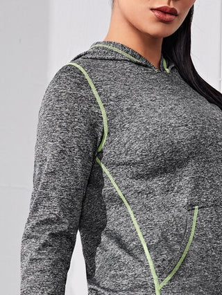 SHEIN Sport Studio بلوفر رياضي فتحة رأس برسومات الغرز باللون الرمادي الغامق، مجموعة ملابس رياضية للنساء (بلوفر رياضي وبنطلون) بتفاصيل الغرز، دعوة للتمرينات والحركة