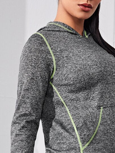 SHEIN Sport Studio بلوفر رياضي فتحة رأس برسومات الغرز باللون الرمادي الغامق، مجموعة ملابس رياضية للنساء (بلوفر رياضي وبنطلون) بتفاصيل الغرز، دعوة للتمرينات والحركة