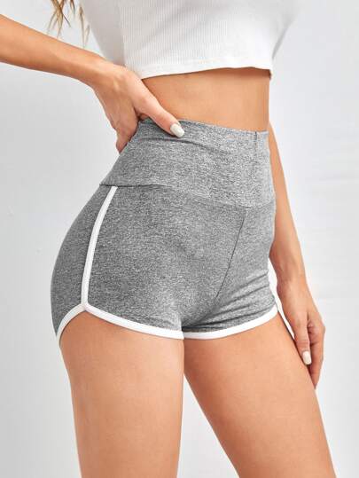 SHEIN EZwear شورت شريط خصر واسع شريط متباين منسوج مارليد