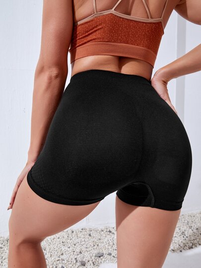 Sport Studio شورتات رياضية سادة عالية الخصر مطاطية للنساء ، شورتات تمرين، شورتات جيم ، شورتات دراجات